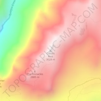 Mappa topografica Clouds Rest, altitudine, rilievo