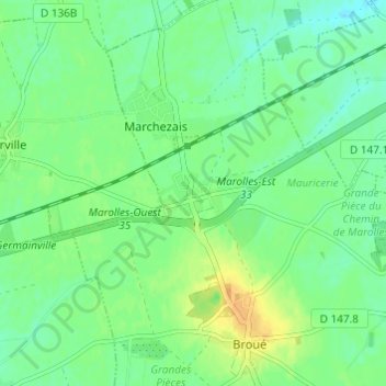 Mappa topografica Marolles, altitudine, rilievo