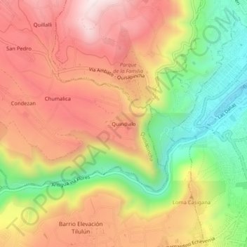 Mappa topografica Quindialo, altitudine, rilievo