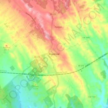 Mappa topografica Alandroal, altitudine, rilievo