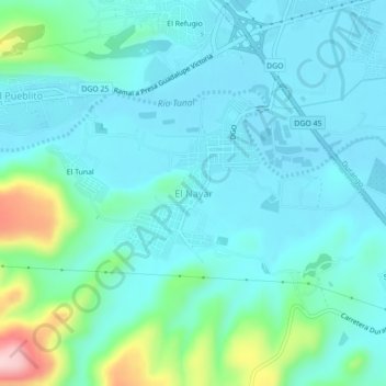 Mappa topografica El Nayar, altitudine, rilievo