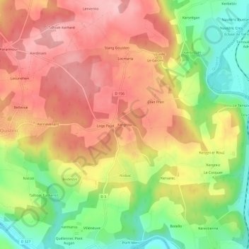 Mappa topografica Kergroix, altitudine, rilievo