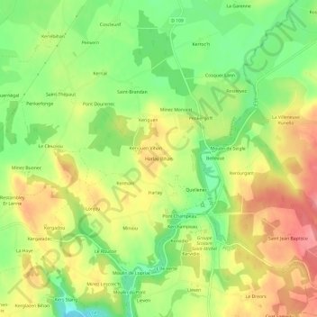 Mappa topografica Harlay Bihan, altitudine, rilievo