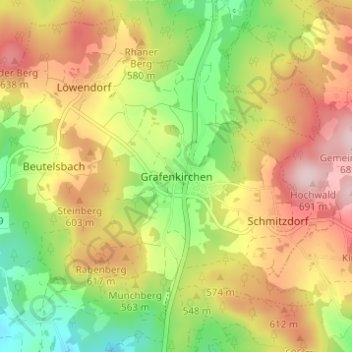 Mappa topografica Grafenkirchen, altitudine, rilievo