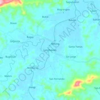 Mappa topografica Las Navas, altitudine, rilievo