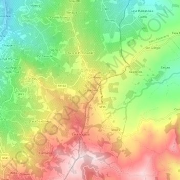 Mappa topografica Ca' Bardone, altitudine, rilievo