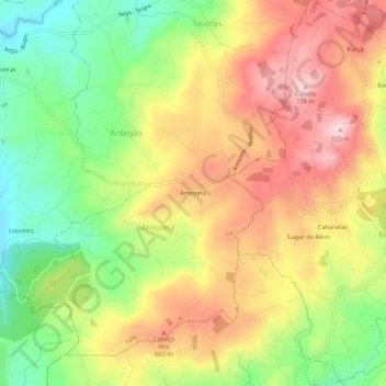 Mappa topografica Arnozela, altitudine, rilievo