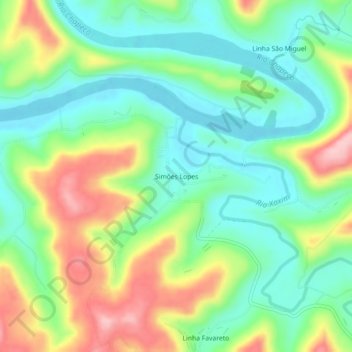 Mappa topografica Simões Lopes, altitudine, rilievo