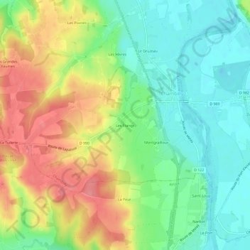 Mappa topografica Les Étangs, altitudine, rilievo