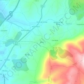 Mappa topografica Baixos, altitudine, rilievo
