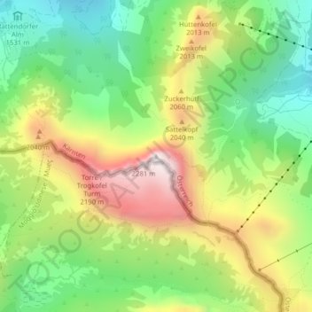 Mappa topografica Creta di Aip, altitudine, rilievo
