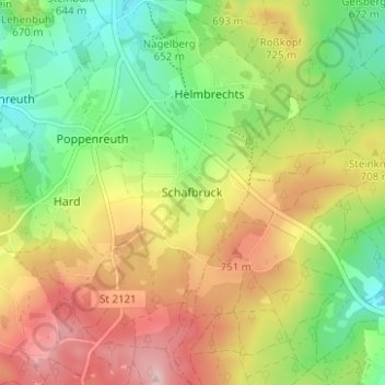 Mappa topografica Schafbruck, altitudine, rilievo