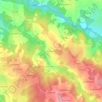 Mappa topografica Les Champs, altitudine, rilievo