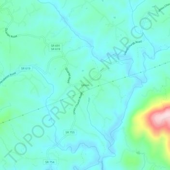 Mappa topografica Union, altitudine, rilievo