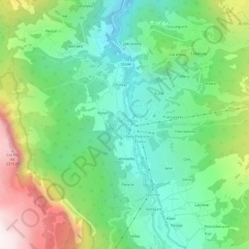 Mappa topografica Pedraces, altitudine, rilievo