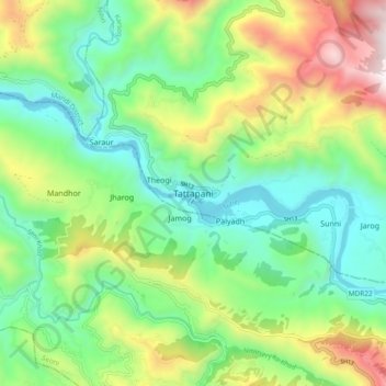 Mappa topografica Tattapani, altitudine, rilievo