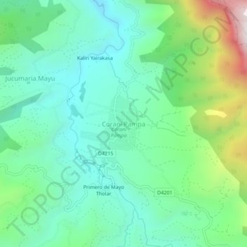 Mappa topografica Corani Pampa, altitudine, rilievo