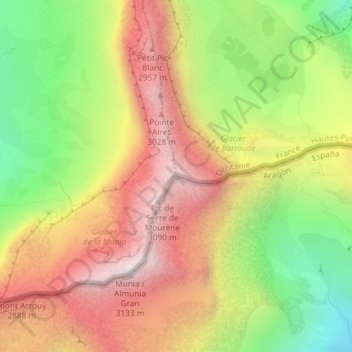 Mappa topografica Pic de Troumouse, altitudine, rilievo