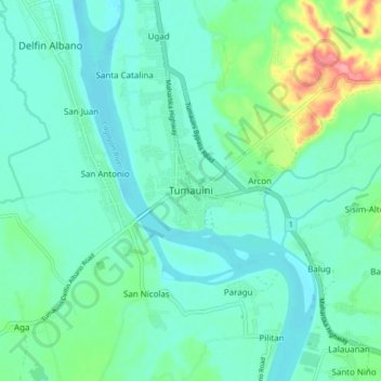 Mappa topografica Tumauini, altitudine, rilievo