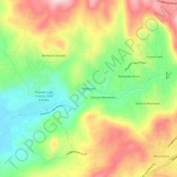 Mappa topografica Belleview, altitudine, rilievo