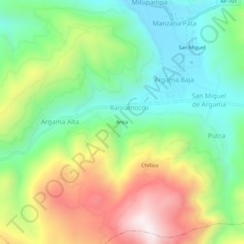 Mappa topografica Arica, altitudine, rilievo