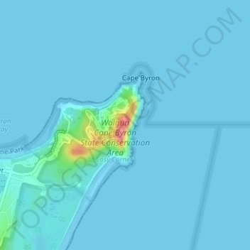 Mappa topografica Cape Byron Lighthouse, altitudine, rilievo