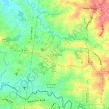 Mappa topografica Gaya Gaya, altitudine, rilievo
