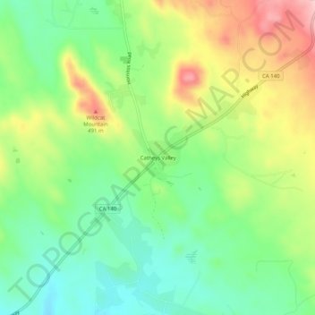 Mappa topografica Catheys Valley, altitudine, rilievo