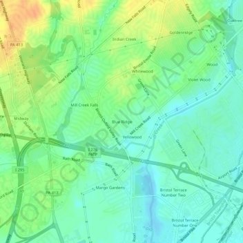 Mappa topografica Blue Ridge, altitudine, rilievo