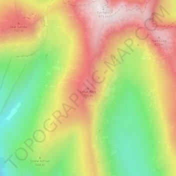 Mappa topografica Great Rigg, altitudine, rilievo
