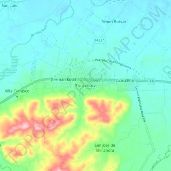 Mappa topografica Shinahota, altitudine, rilievo