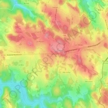 Mappa topografica Lachaud, altitudine, rilievo