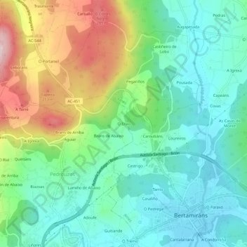 Mappa topografica O Enxo, altitudine, rilievo