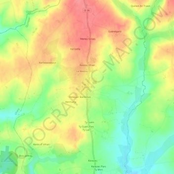 Mappa topografica Tourc'h, altitudine, rilievo