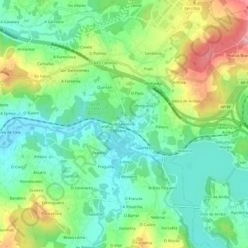 Mappa topografica Balastreira, altitudine, rilievo