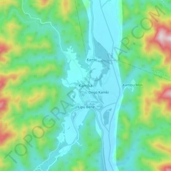 Mappa topografica Kamba, altitudine, rilievo