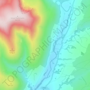 Mappa topografica Cautley, altitudine, rilievo