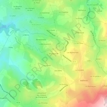 Mappa topografica Montgiraud, altitudine, rilievo