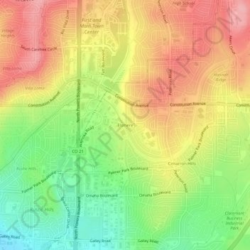 Mappa topografica Elsmere, altitudine, rilievo