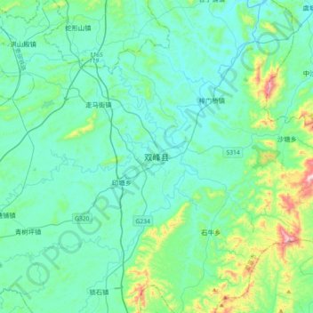 Mappa topografica 双峰县, altitudine, rilievo