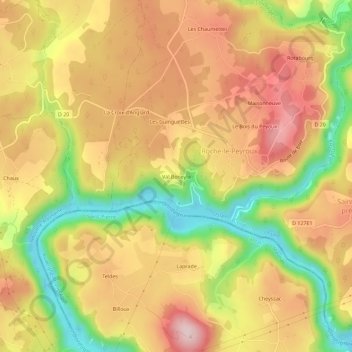 Mappa topografica Val Beneyte, altitudine, rilievo