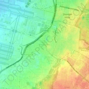 Mappa topografica Mahipalpur, altitudine, rilievo