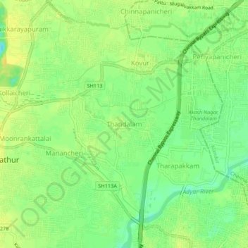 Mappa topografica Thandalam, altitudine, rilievo