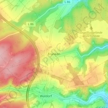 Mappa topografica Franken, altitudine, rilievo