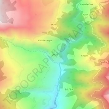 Mappa topografica Chhali, altitudine, rilievo