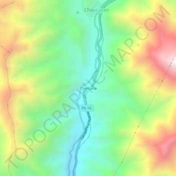 Mappa topografica Chamana, altitudine, rilievo