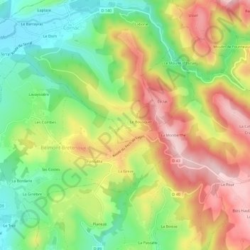 Mappa topografica La Levade, altitudine, rilievo