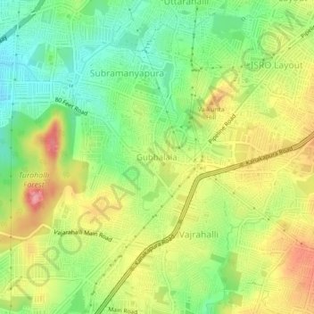 Mappa topografica Gubbalala, altitudine, rilievo