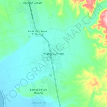 Mappa topografica Vicente Guerrero, altitudine, rilievo