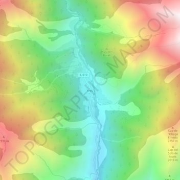 Mappa topografica Àreu, altitudine, rilievo